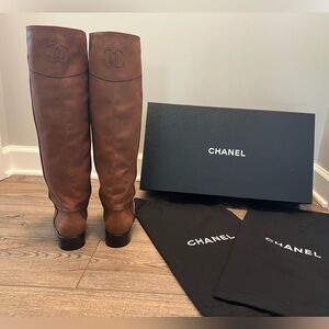 CHANEL Brown Calfskin CC Logo Riding Boots | Size 39.5 (US 9) Style No. K G26069